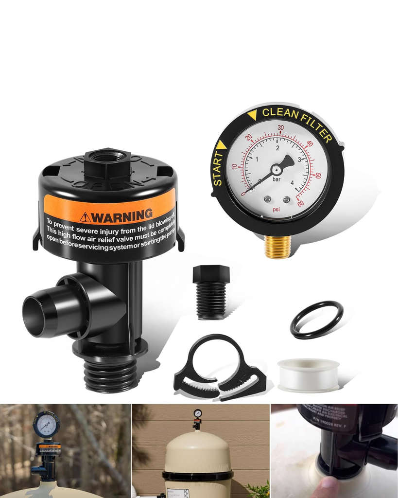98209800 High Flow Manual Relief Valve with Pressure Gauge Replacement for Pool and Spa Filter 98209803