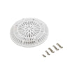 8" Round White Round Anti-Vortex Main Drain Flat Frame and Grate, Gunite - square crop