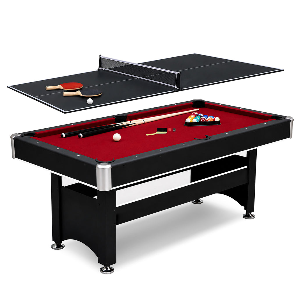 Hathaway Spartan 6-ft Pool Table with Table Tennis Top - Black with Red Felt
